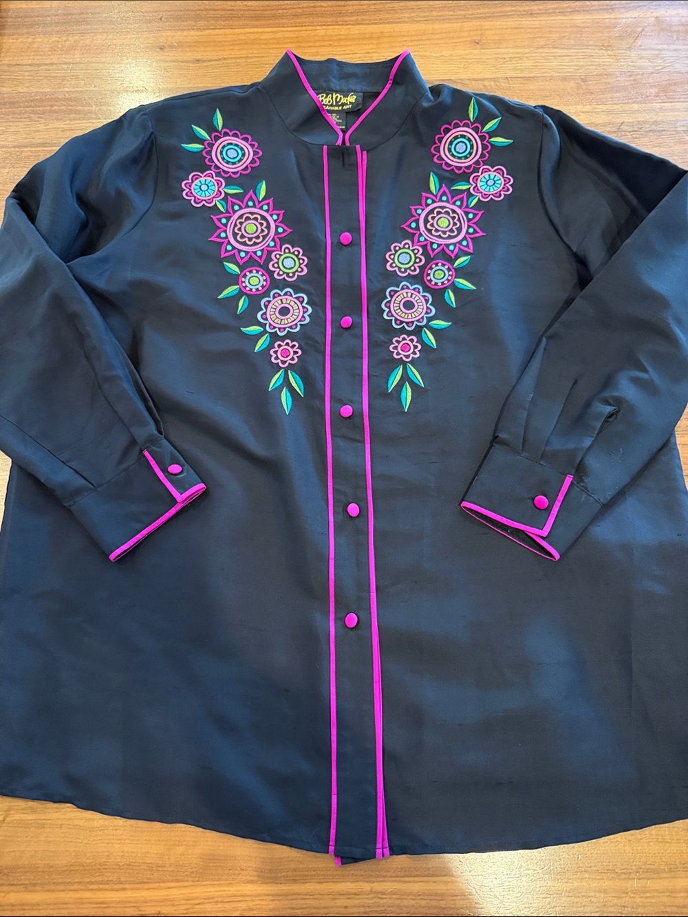 Vintage Bob Mackie Wearable Art Embroidered Silk Blouse Size 1x